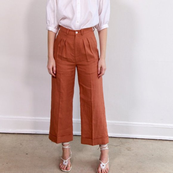 NWOT Town Clothes Pontoise Pant Clay Linen XS - Picture 3 of 5